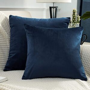 Set of 2 Velvet Throw Pillow Covers 18"x18" Decorative Euro Pillow Cases - Navy